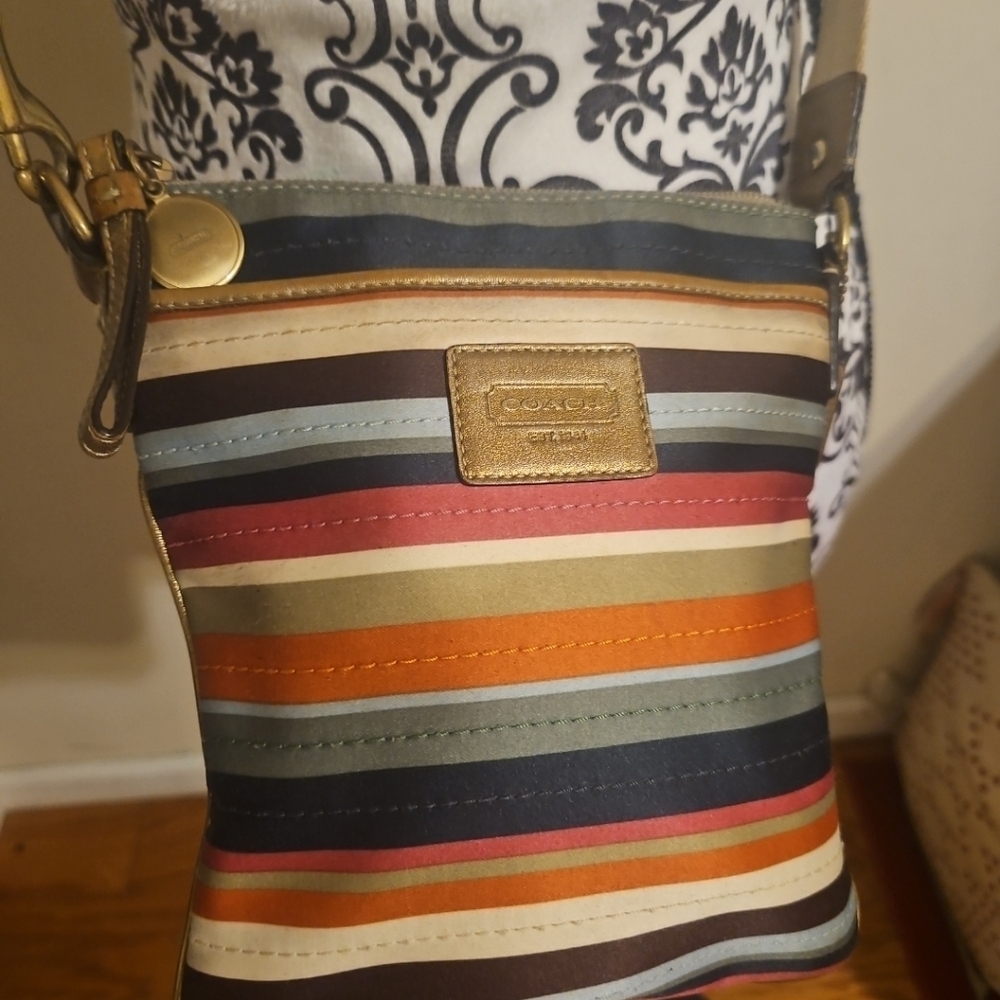 Vintage Y2K Coach 41674 Legacy Stripe Scarf Print  Crossbody 65th Anniversary - Picture 2 of 11